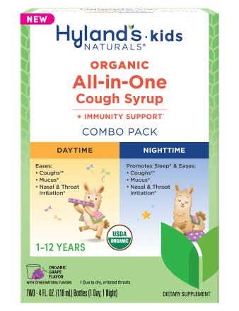 Hyland's Naturals Kids Organic All-In-One Cough Syrup Combo pack 1-12 Years, Grape (8 fl oz, 2 ct)