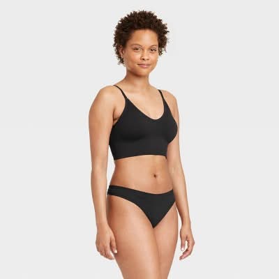 Auden Cotton Stretch Comfort Thong Underwear, Women, S, Black