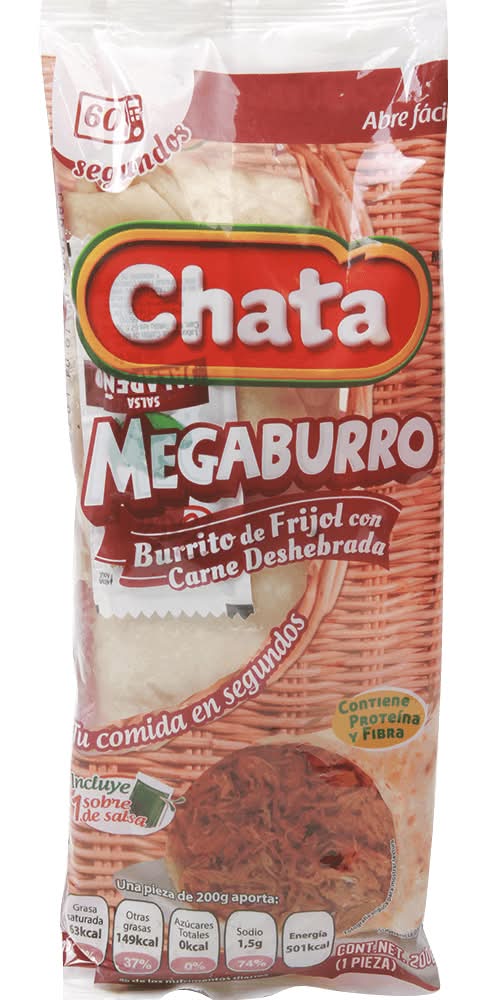 Chata · Megaburro burrito de frijol con carne deshebrada (200 g)