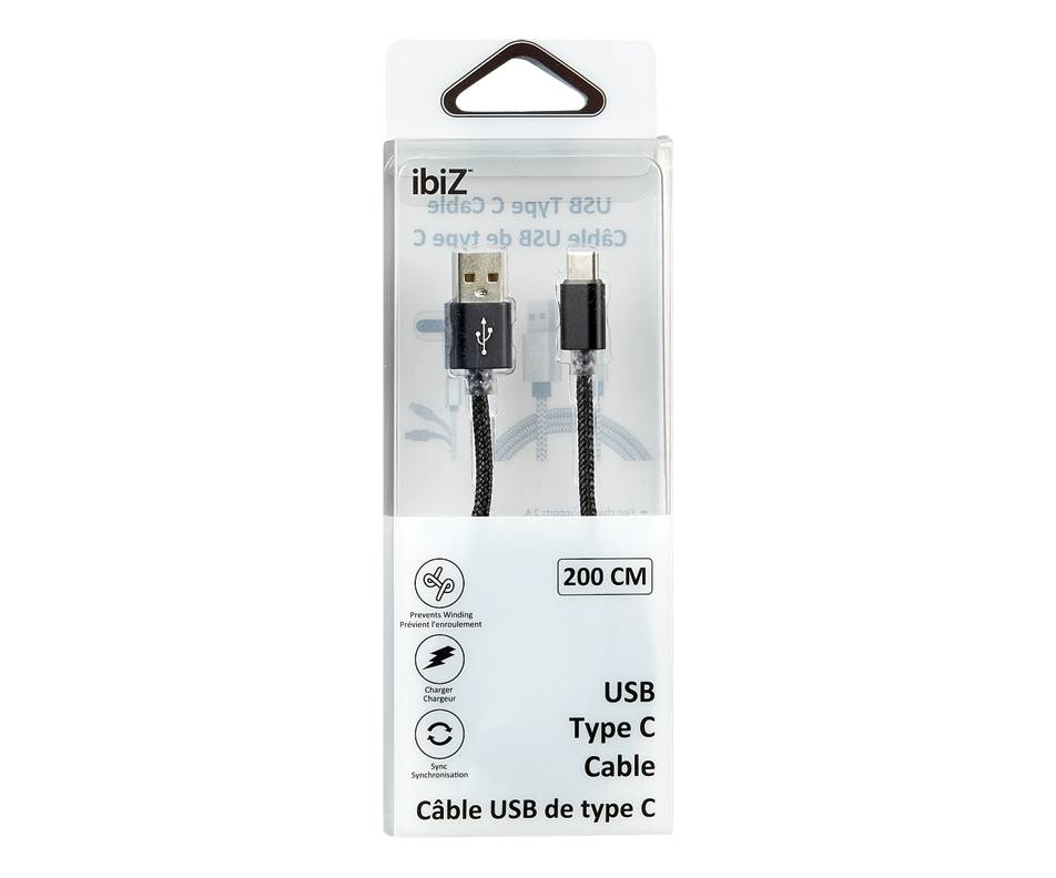 Ibiz câble usb type c (200 cm/noir)