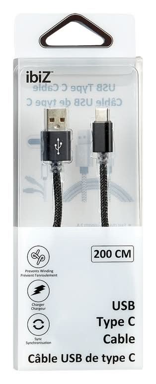 Ibiz câble usb type c (200 cm/noir) - ibiz usb type c cable black