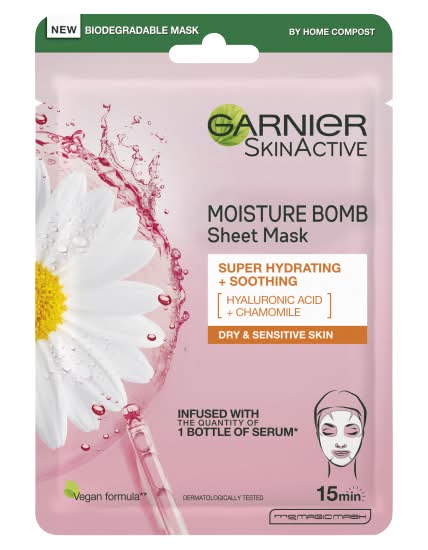 Garnier Chamomile, Moisture Bomb Hydrating Face Sheet Mask For Dry and Sensitive Skin (28g)