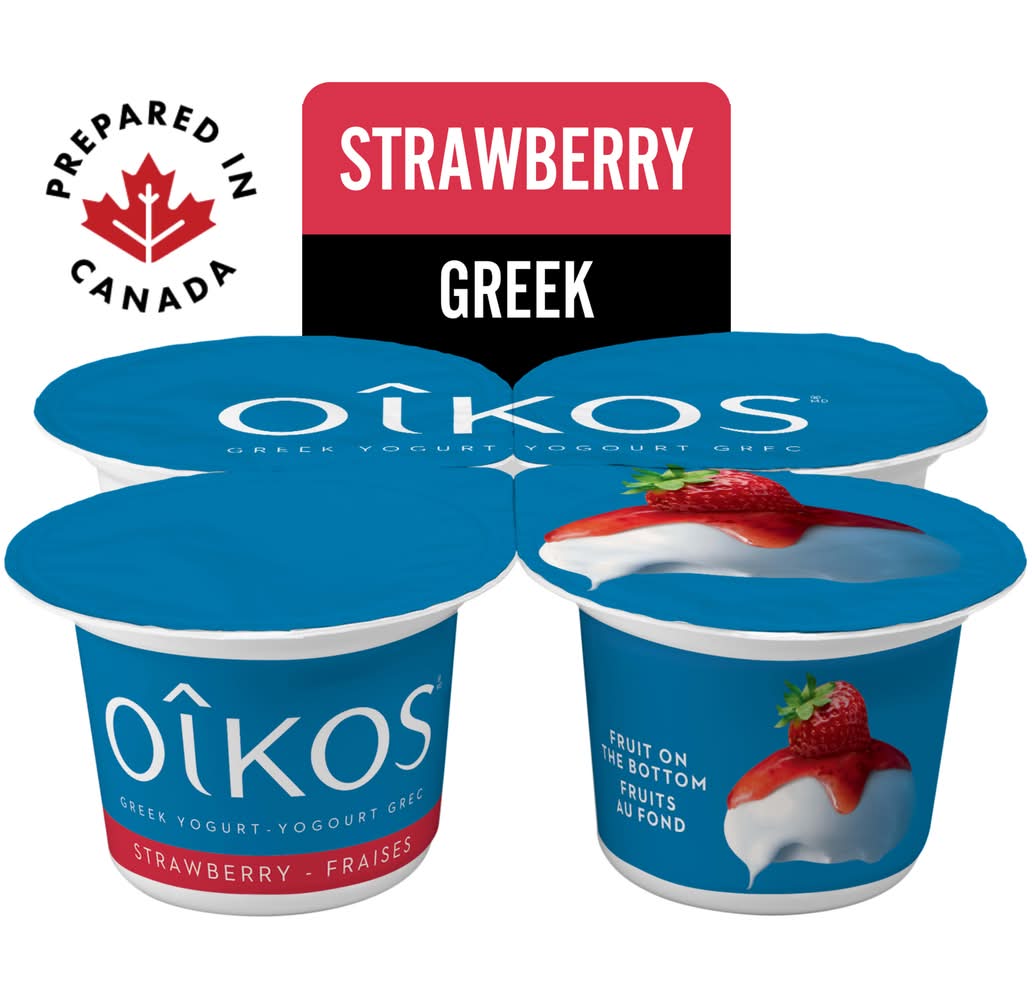 Oikos Fruit on the Bottom Greek Yogurt, Strawberry (4 x 100 g)