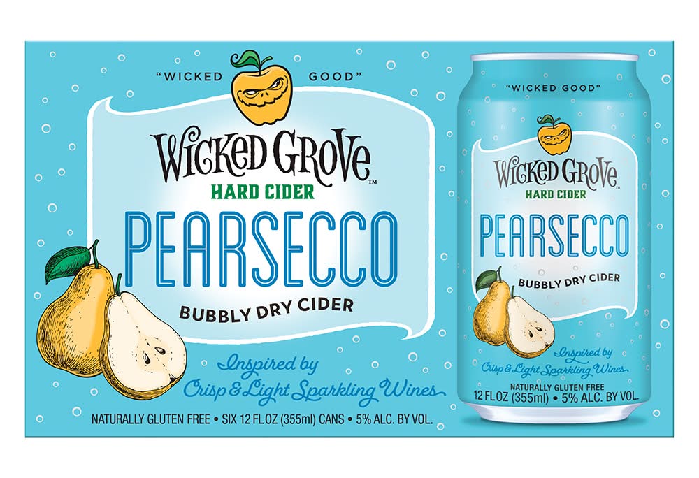 Wicked Grove Bubbly Dry Hard Cider Drink, Pearsecco (6 x 12 fl oz)
