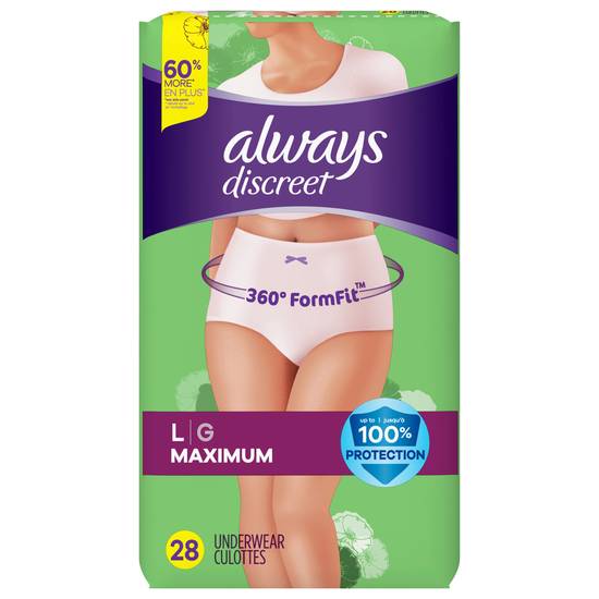 Always Discreet Large Size Maximum Absorbency Underwear (28 ct)
