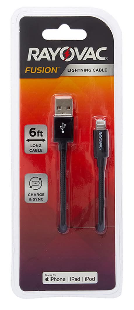 Rayovac Fusion Lightning Cable, 6ft, Black