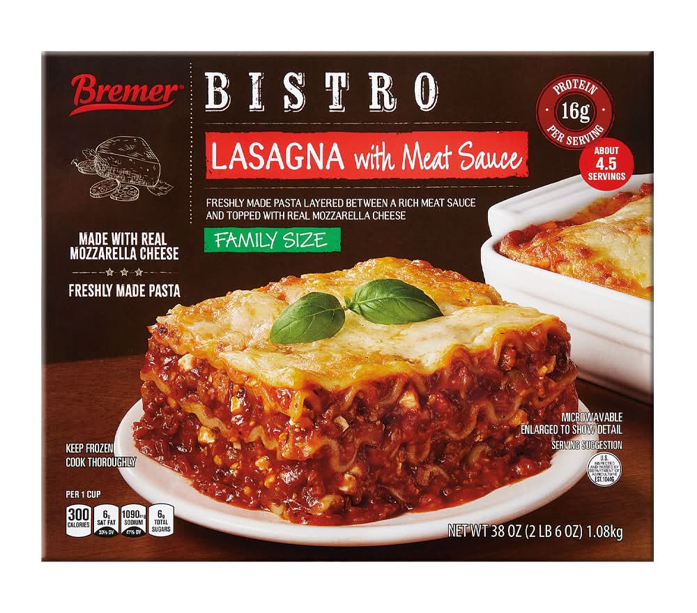 Bremer Bistro Lasagna With Meat Sauce, Meat Sauce Mozzarella Cheese (38 oz)