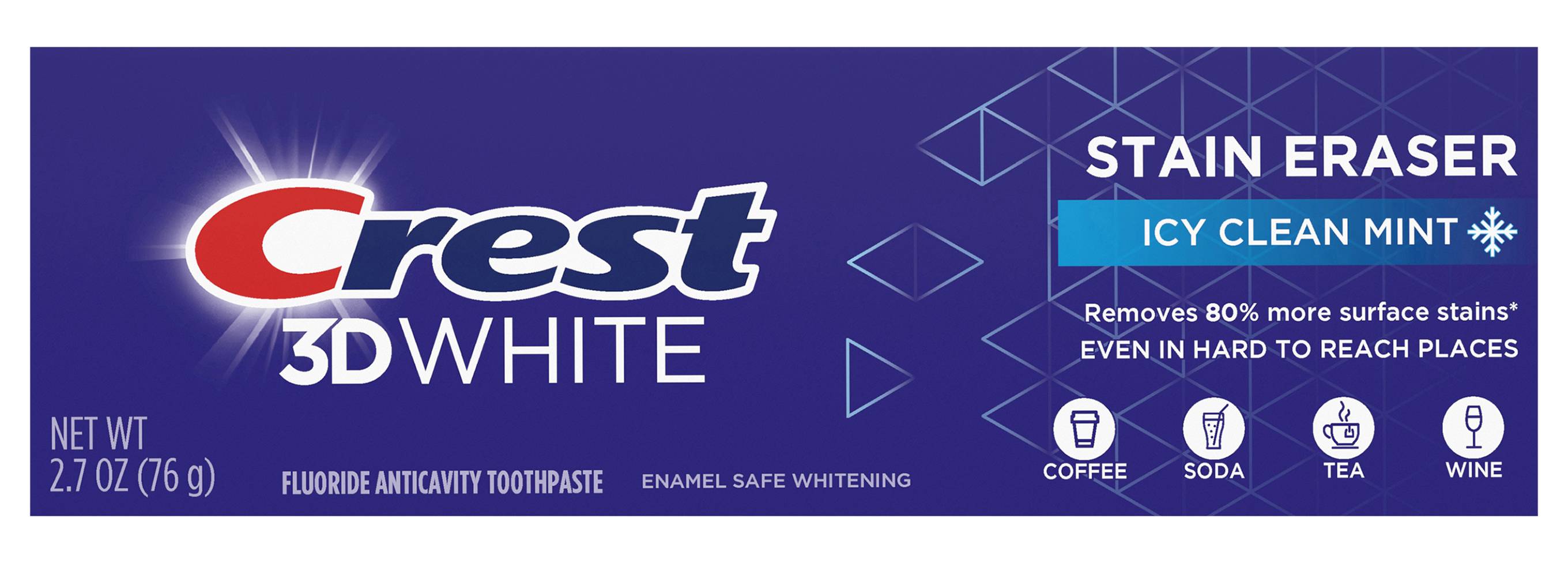 CREST 3D White Stain Eraser Teeth Whitening Toothpaste, Icy Clean Mint (2.7 oz)