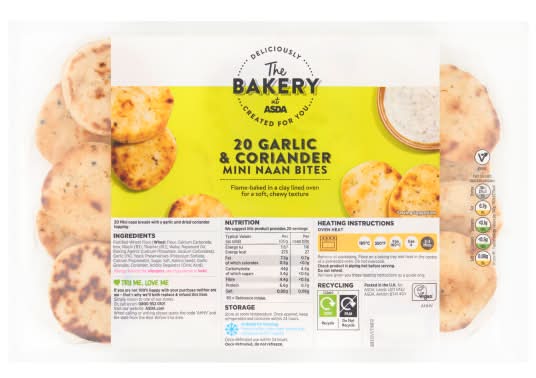 The BAKERY at ASDA Garlic & Coriander Mini Naan Bites (20 pack)