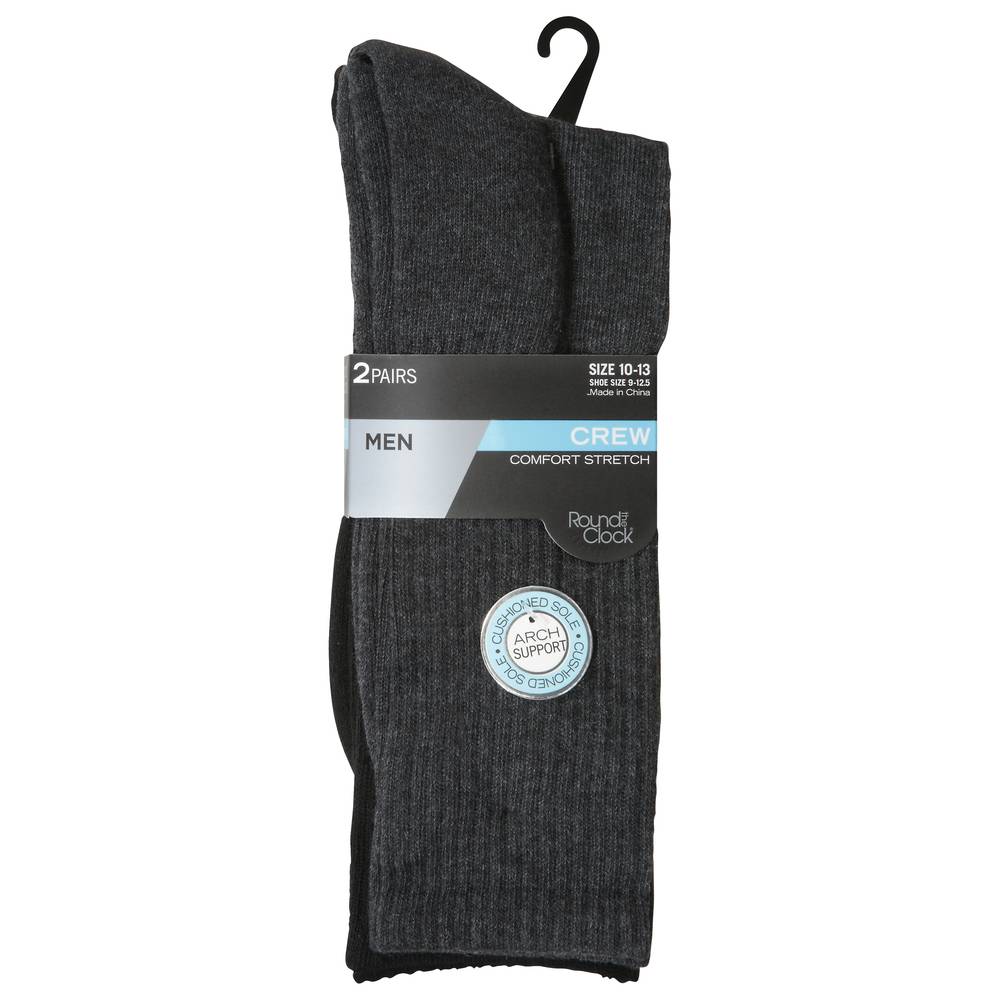 Round the Clock Mens Men Crew Socks, 10-13 (2 ct)