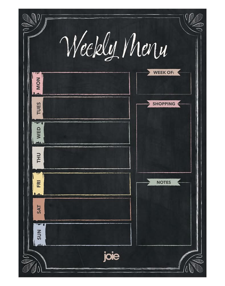 Joie Black Magnetic Weekly Meal Planner