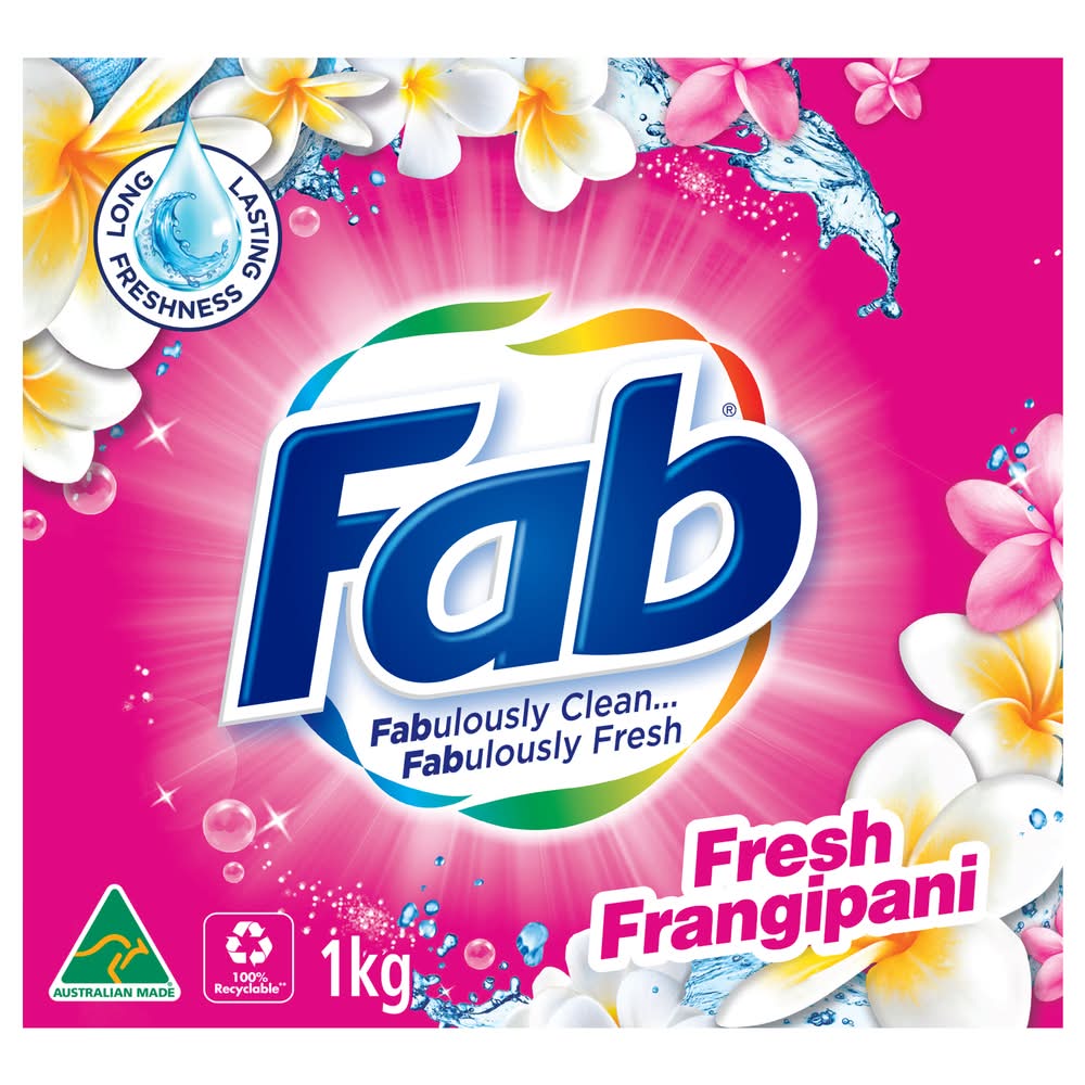 Fab Washing Laundry Detergent Powder, Fresh Frangipani (1kg)