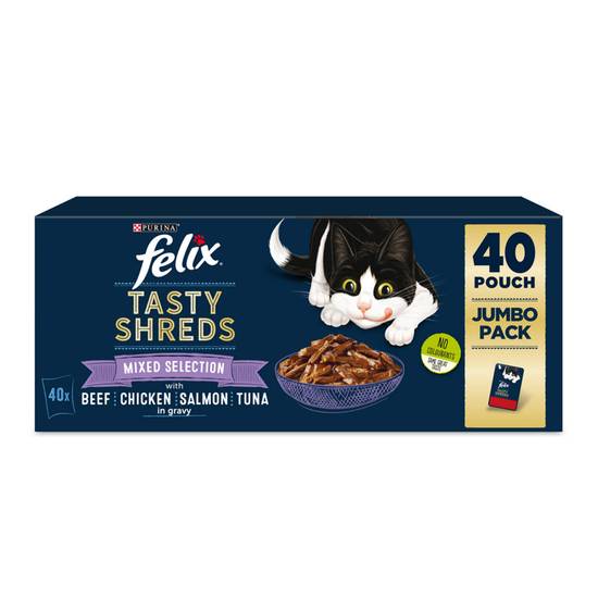 Felix Tasty Shreds Mixed Selection in Gravy Wet Cat Food 40 x 80g