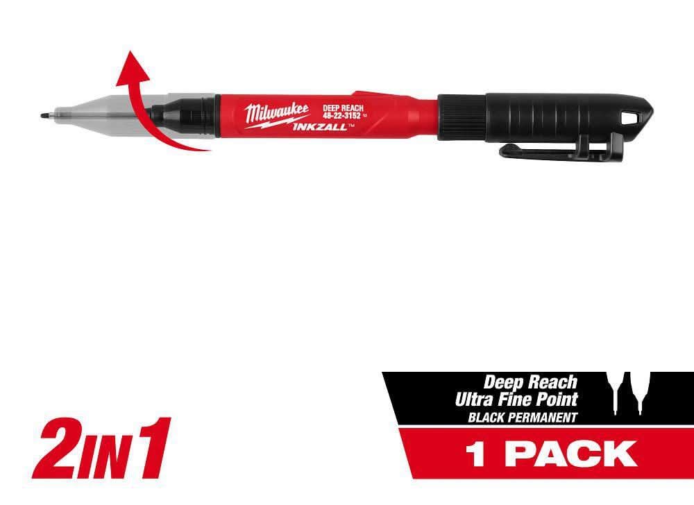 Milwaukee Inkzall 2-In-1 Deep Reach Ultra Fine Point Black Jobsite Permanent Marker
