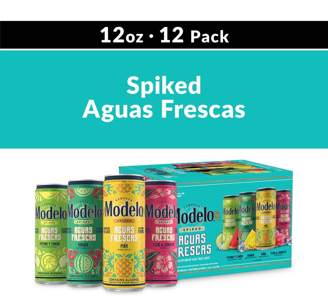 Modelo Spiked Aguas Frescas Variety pack, Assorted (12 x 12 fl oz)
