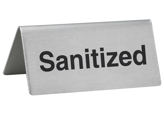 Sanitized Tent Sign, Stainless Steel 1/ (1 Unit per Case)