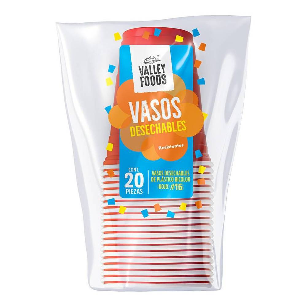 Valley Foods · Vaso plástico desechable no.16, rojo (20 un)