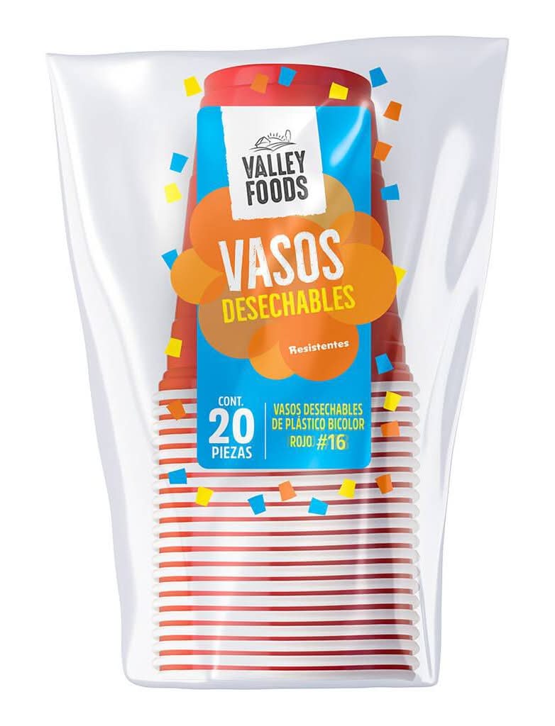 Valley Foods · Vaso plástico desechable no.16, rojo (20 un)