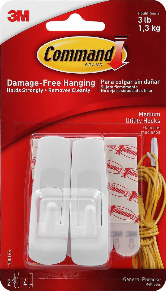 Command 3 lb Damage-Free Hanging Medium Utility Hooks (2 hooks)