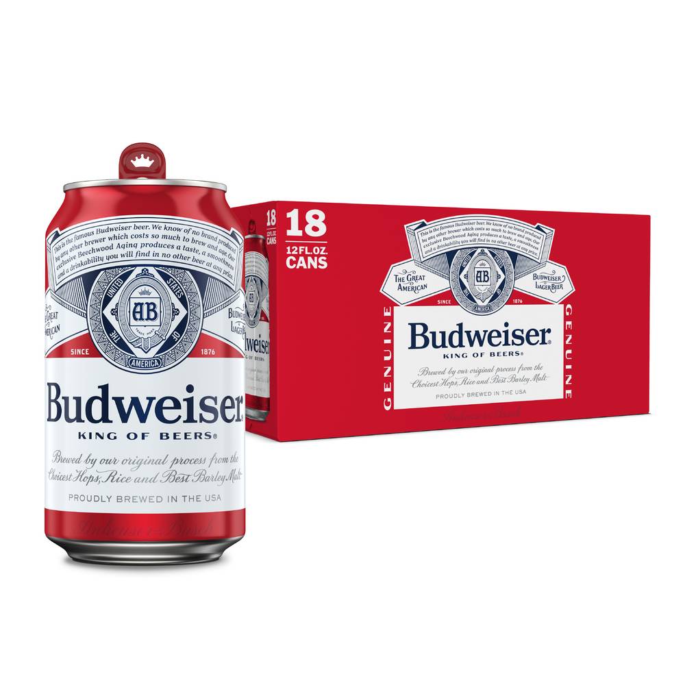 Budweiser Lager Beer (18 ct, 12 fl oz)