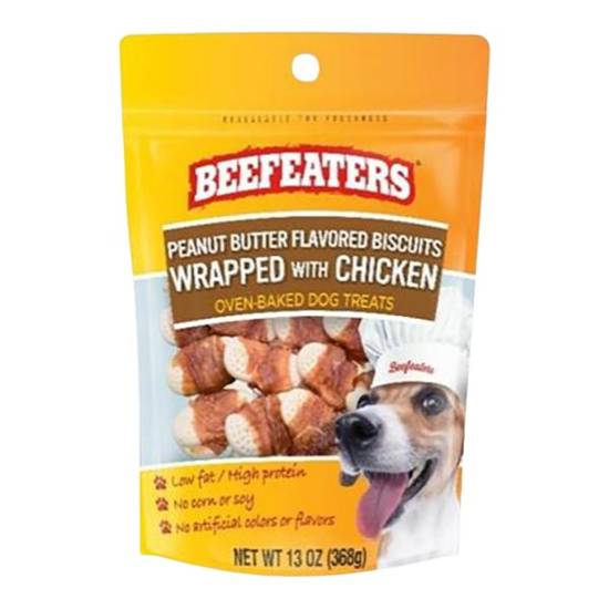 Beefeaters Oven Baked Dog Treats (peanut butter biscuits & chicken-wrapped)