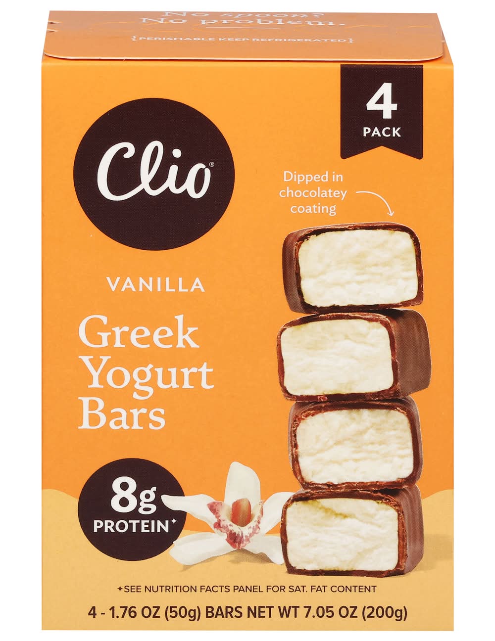 Clio Chocolatey Coated Greek Yogurt Bars, Vanilla (4 x 1.76 oz)