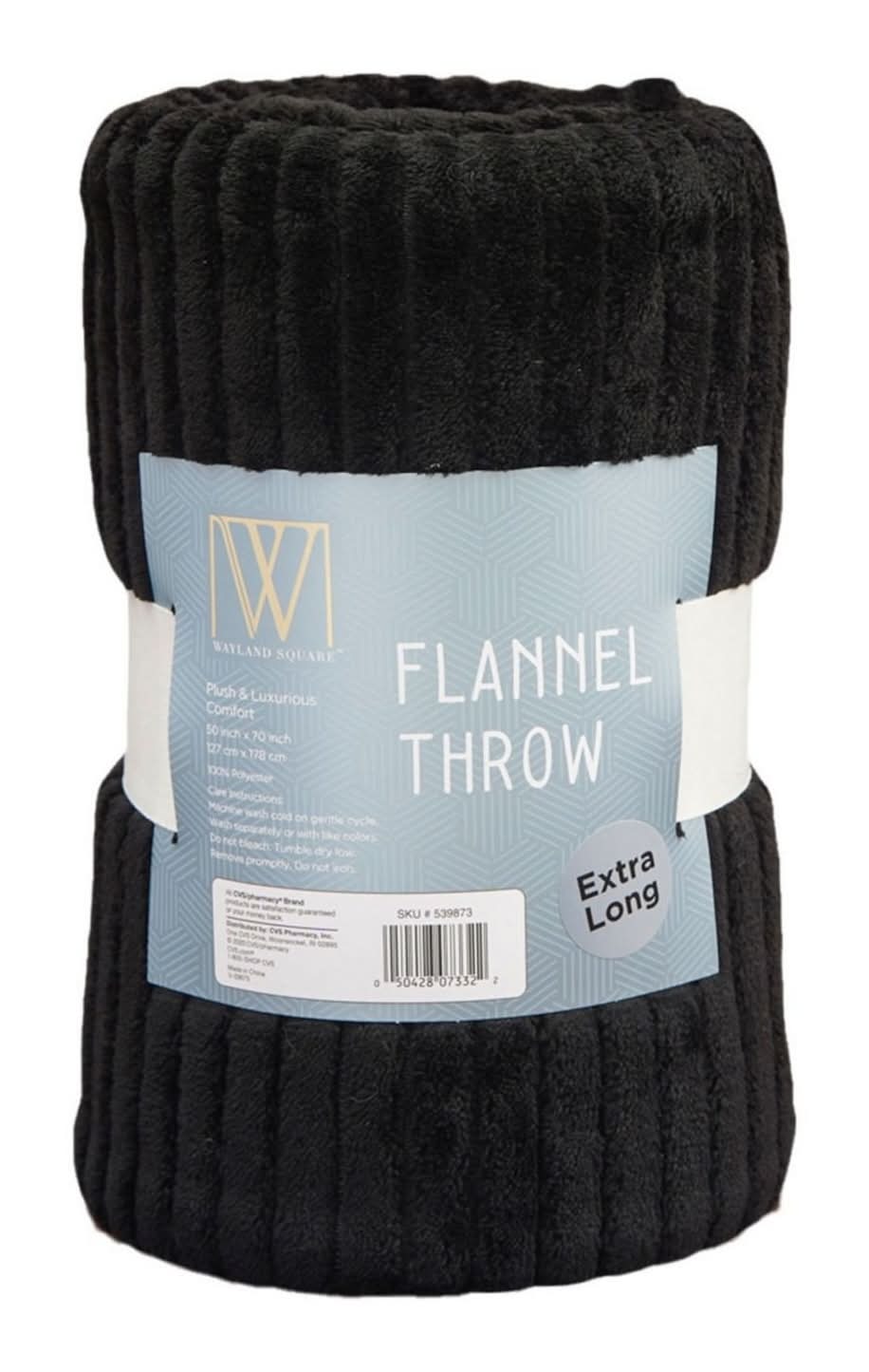 Wayland Square Flannel Plush Throw Blanket, 50x70 in, Black