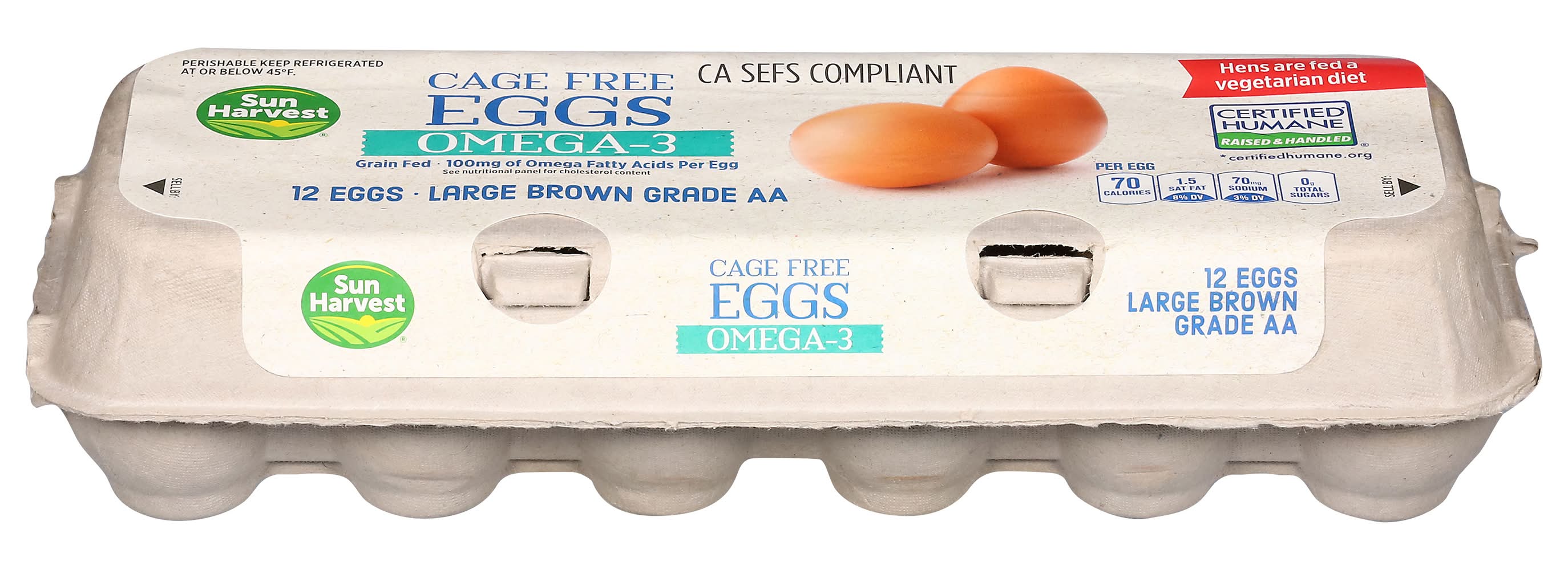 Sun Harvest Cage Free Omega 3 Brown Eggs, Large (24 oz, 12 ct)
