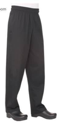 Chef Works - Essential Baggy Pants, elastic waist, 65/35 poly/cotton, black, large