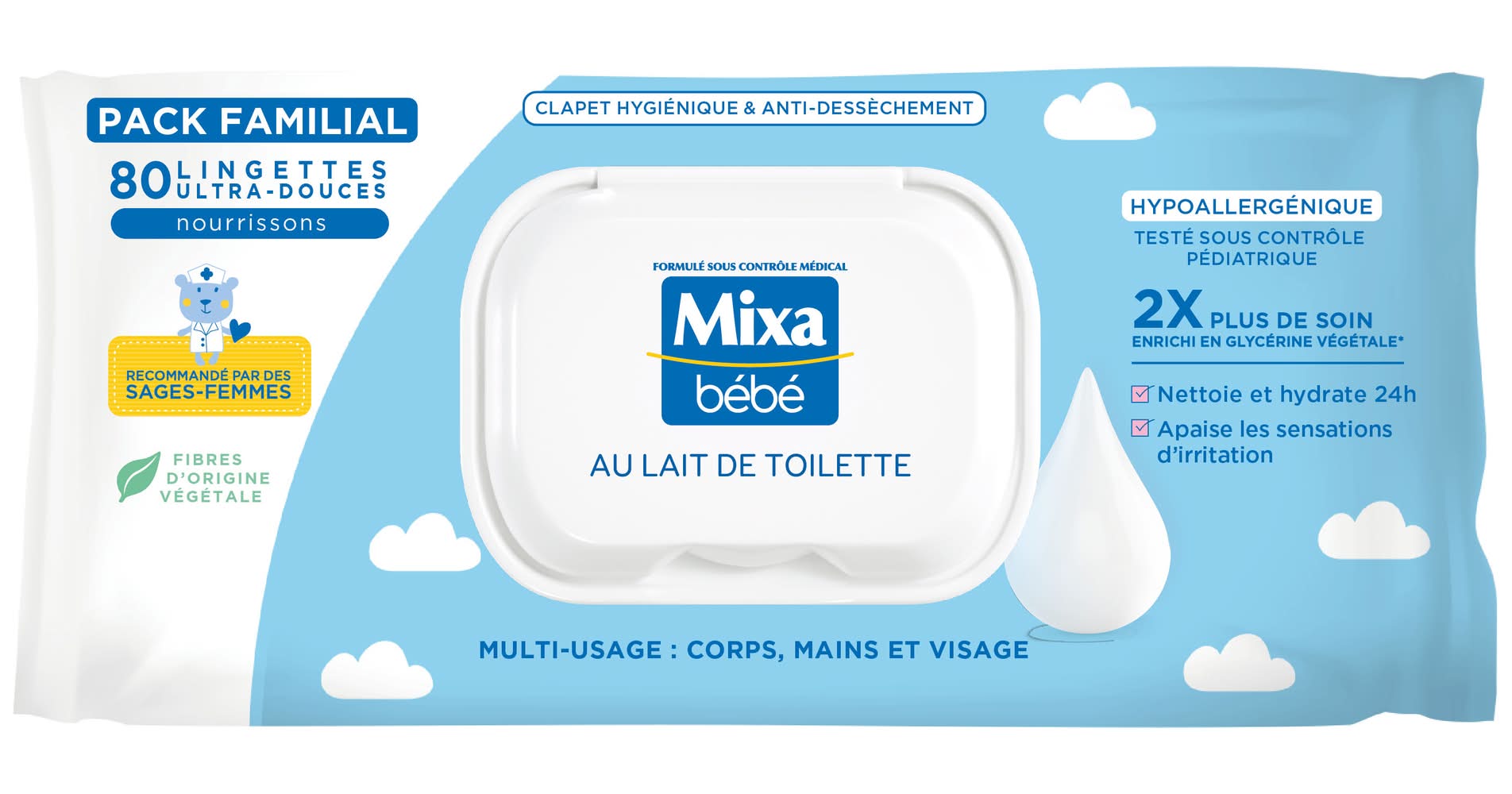 Mixa - Lingettes lait bébé (80)