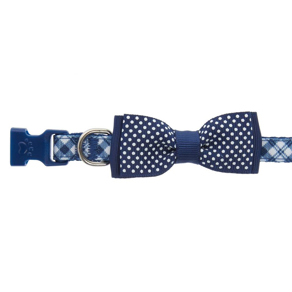 Top Paw Plaid With Bow Tie Adjustable Dog Collar (x small/blue)