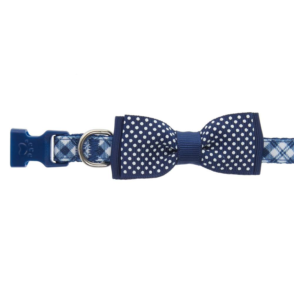 Top Paw Plaid With Bow Tie Adjustable Dog Collar, X Small, Blue