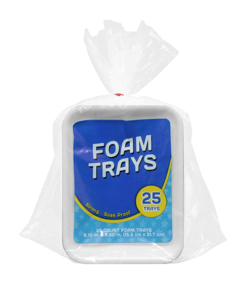 Disposable Rectangle Foam Trays, 6.10x.8.50 in (25 ct)