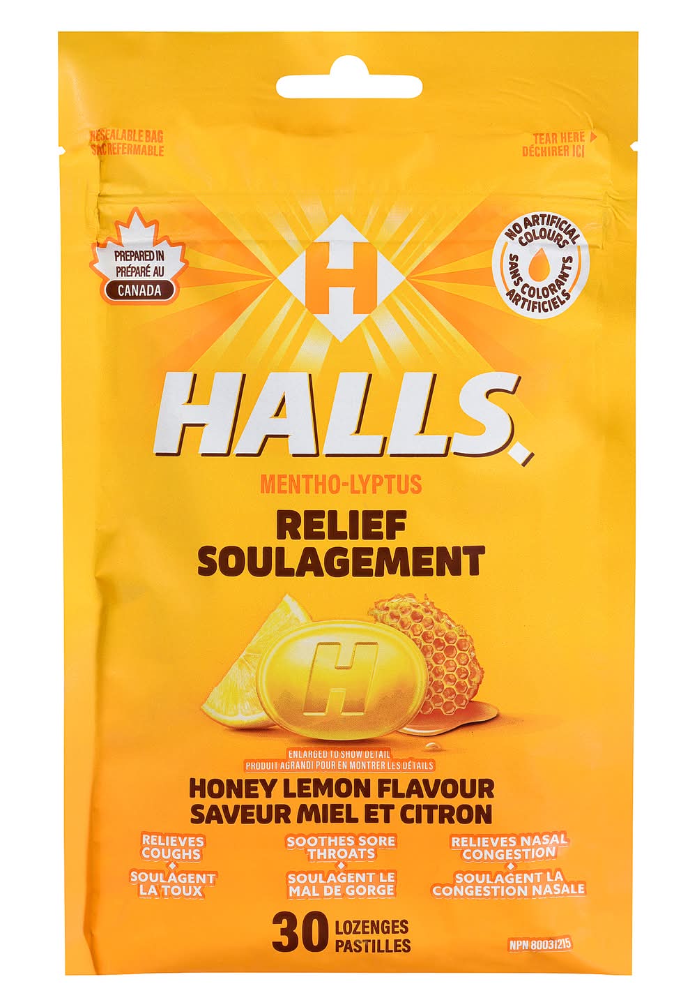 Halls Mentho Lyptus Relief Drops, Honey-Lemon (30 ct)