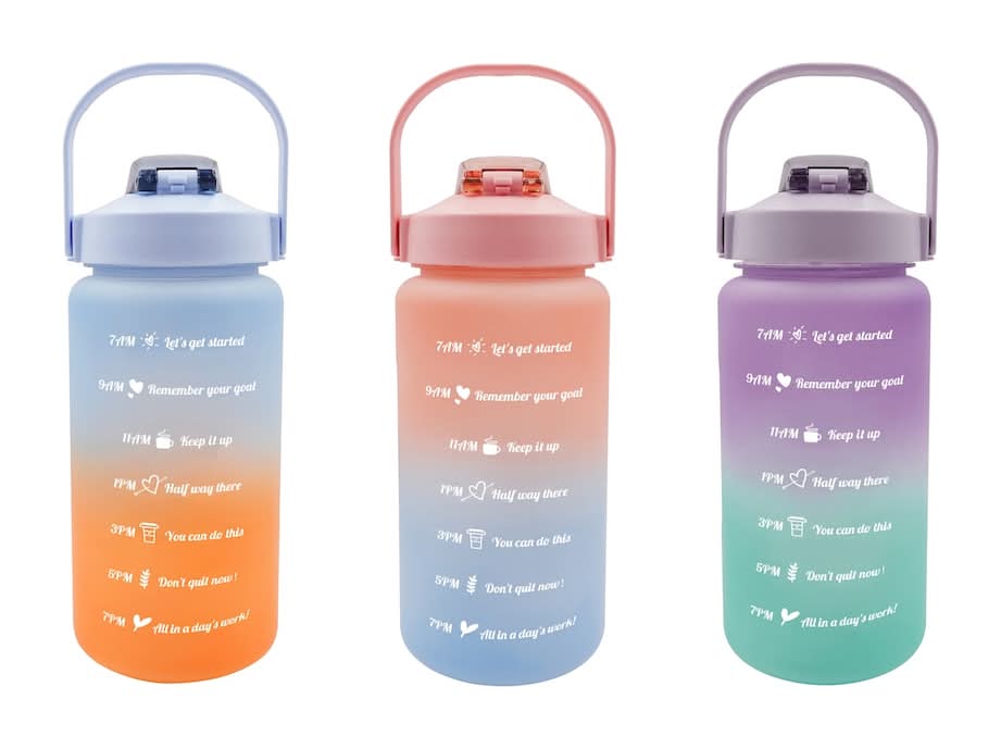 Krupasadhya Ombre Water Bottles With Hydration Measurements and Flip Top Lids, 2 ltr, Assorted (3 ct)