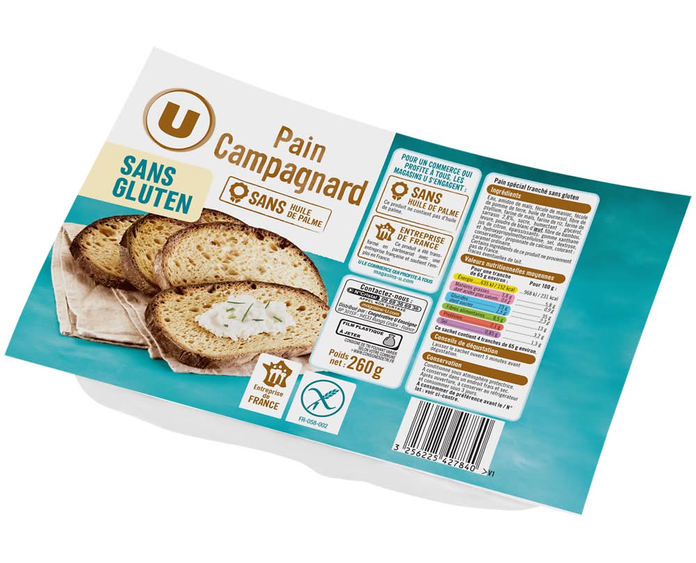 Les Produits U - Pain campagnard sans gluten (260g)