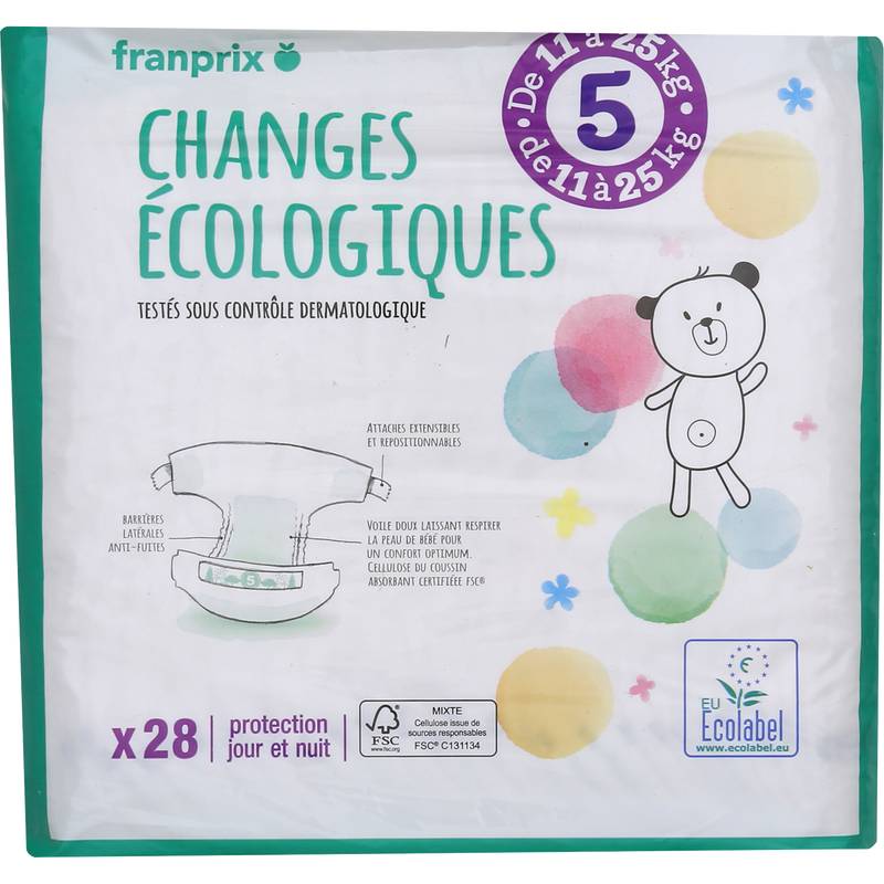 Franprix - Couches écologiques pour bébé de 11 à 25 kg  (28 unités) (taille 5)