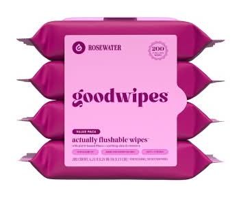 Goodwipes Actually Flushable Wipes, Rosewater, 6.25x8.25 in (4 x 50 ct)