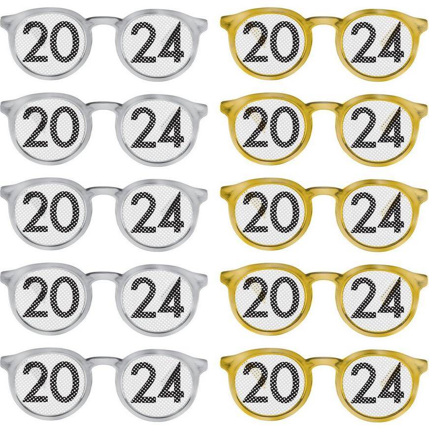 Gold Silver 2024 Party Glasses, 10ct