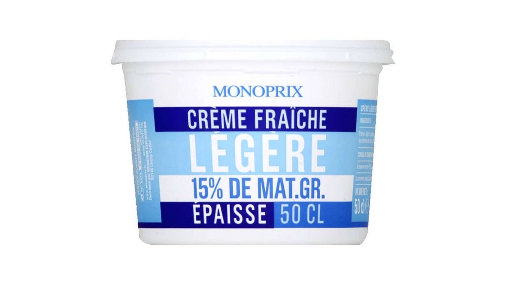Monoprix Crème fraîche légère épaisse 15% de MG Le pot de 50cl
