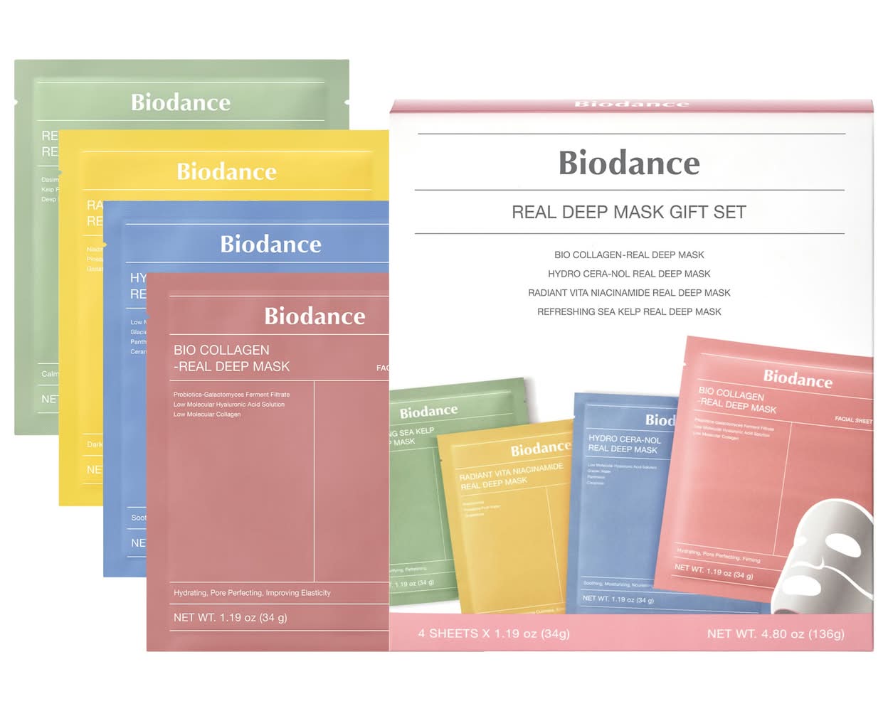 Biodance Real Deep Mask Gift Set - 4 Masks for Pore Care, Hydration, Calming and Dark Spot Treatment
