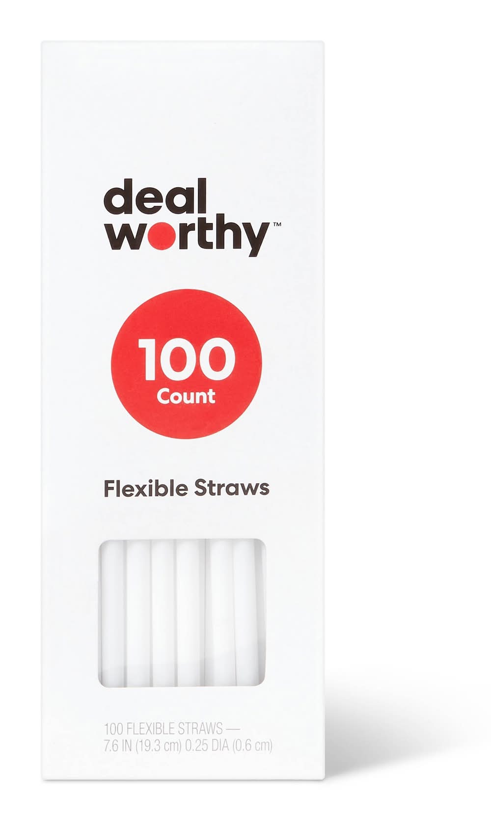 Dealworthy Plastic Flexible Straws, 7.6 in, White (100 ct)