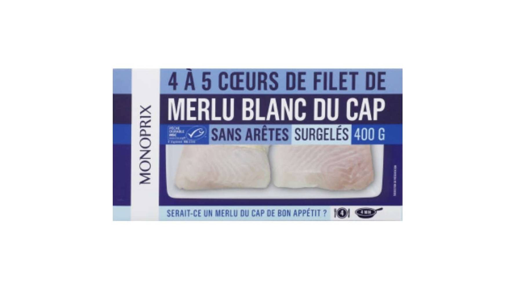 Monoprix Coeurs de filets de Merlu blanc du Cap, surgelé La boîte de 400g