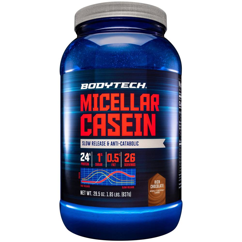 BodyTech Micellar Casein Slow Release & Anti-Catabolic Protein Powder, Rich Chocolate (29.5 oz)