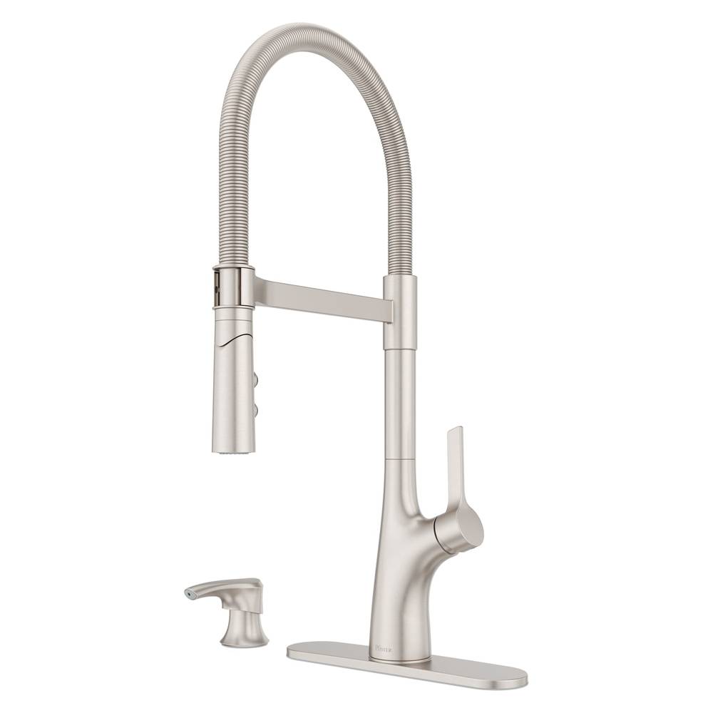 Pfister Ceylon Culinary Spot Defense Stainless Steel Single Handle Pull-down Kitchen Faucet with Sprayer (Deck Plate and Soap Dispenser Included) | F-529-7CLOCGS