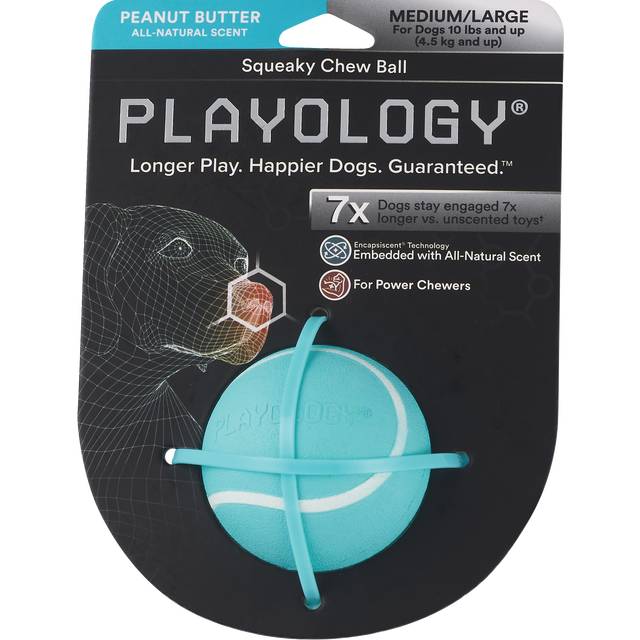 Playology Squeaky Chew Ball, Peanut Butter Scent, Medium/Large