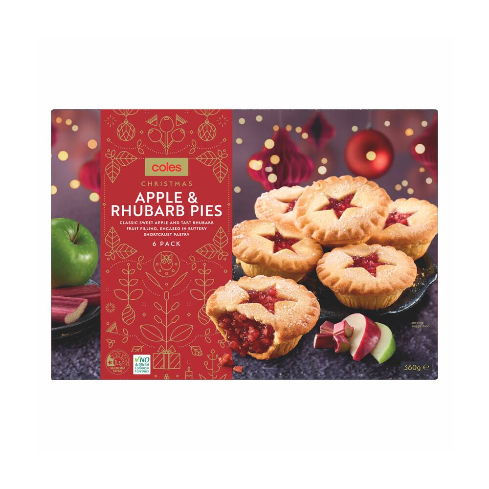 Coles Christmas Apple & Rhubarb Pies (360g, 6 pack)