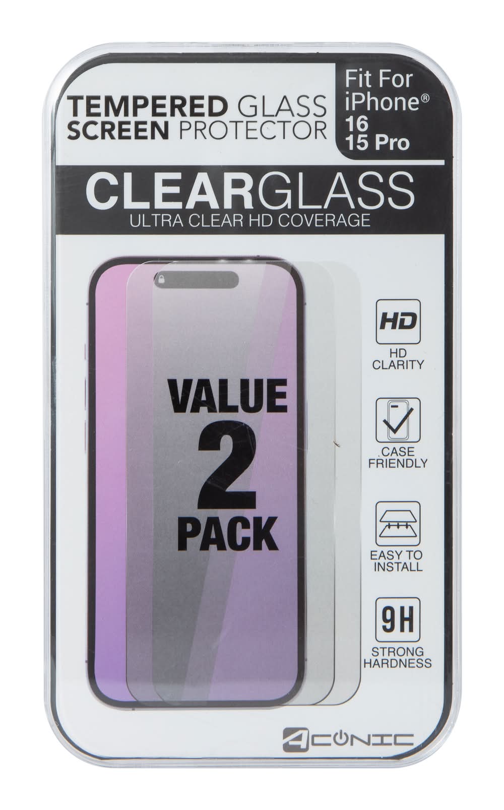 iPhone 16® Tempered Glass Screen Protector 2-Pack V1