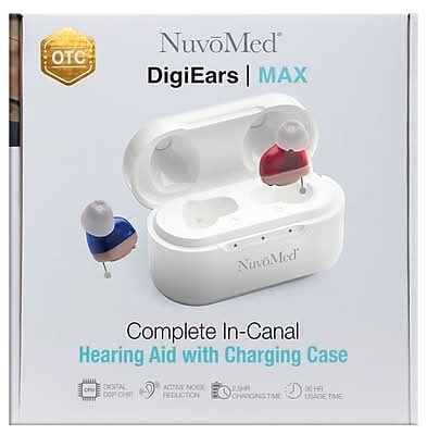 NuvoMed DigiEars Max Complete-In-Canal Hearing Aid with Charging Case (HSA-4/0142)