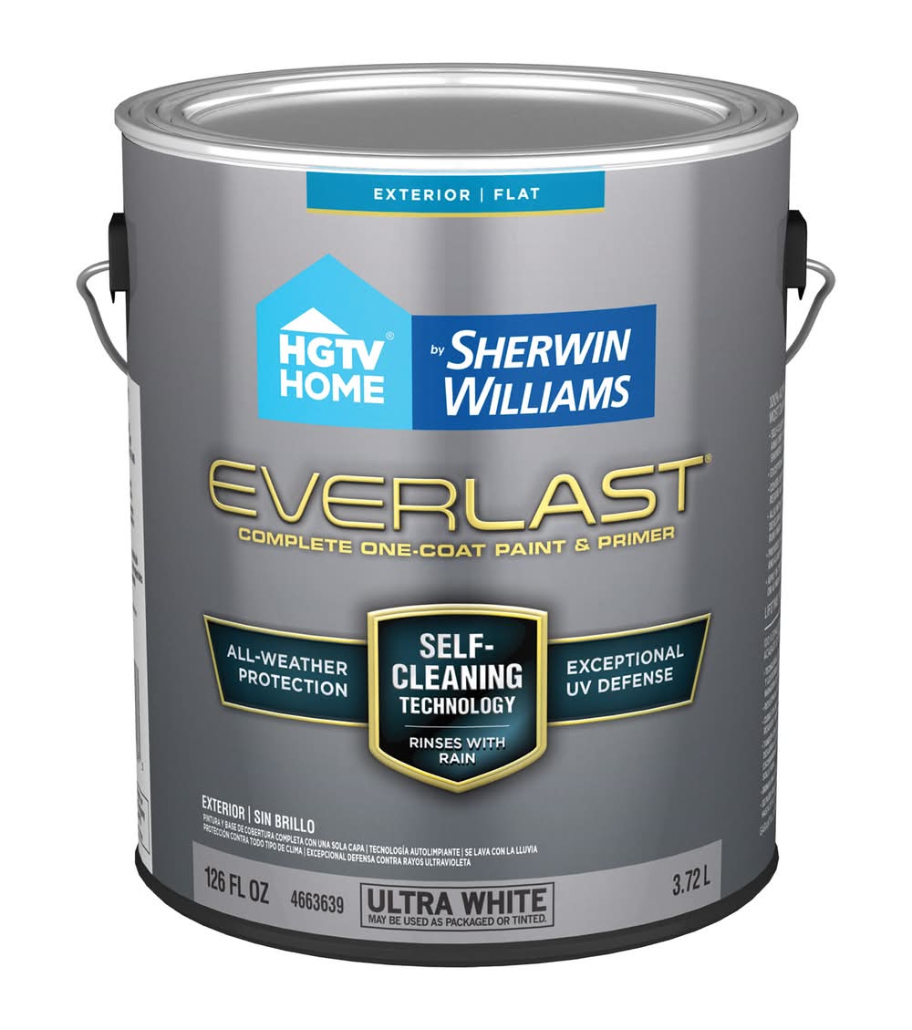 HGTV HOME by Sherwin-Williams Flat Ultra White Enamel Tintable Latex Exterior Paint + Primer ( 1-gallon )